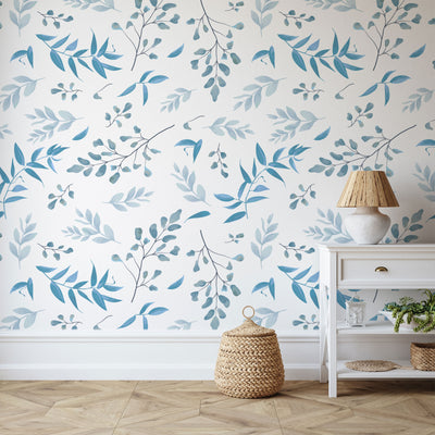 Dusty Blue Forest Leaves Wallpaper