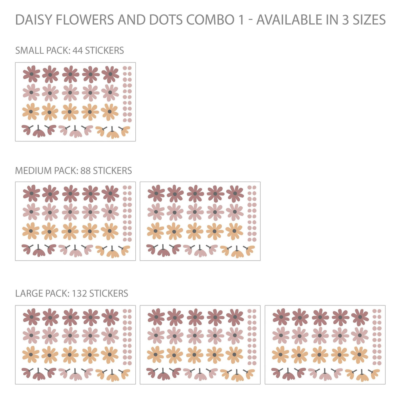Daisy Flowers and Polka Dot Wall Stickers Colour Combo 1 - Jack Harry and Ollie