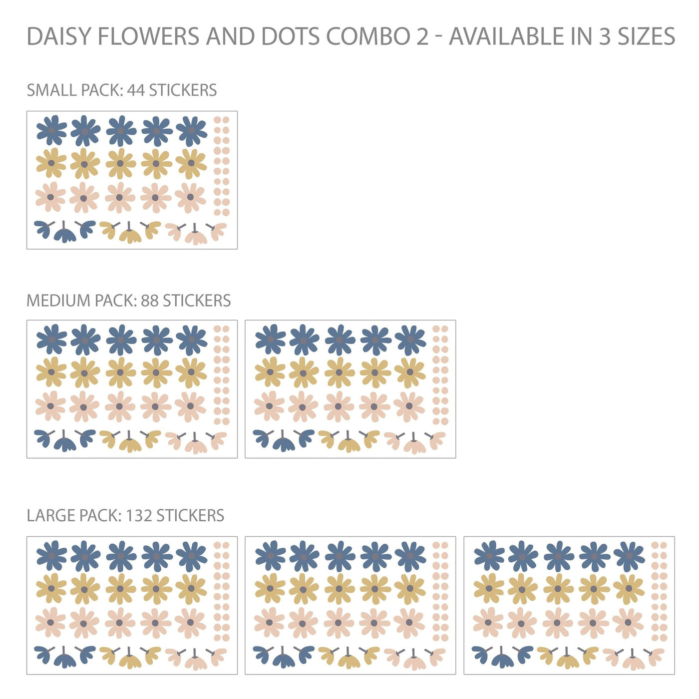 Daisy Flowers and Polka Dot Wall Stickers Colour Combo 2 - Jack Harry and Ollie