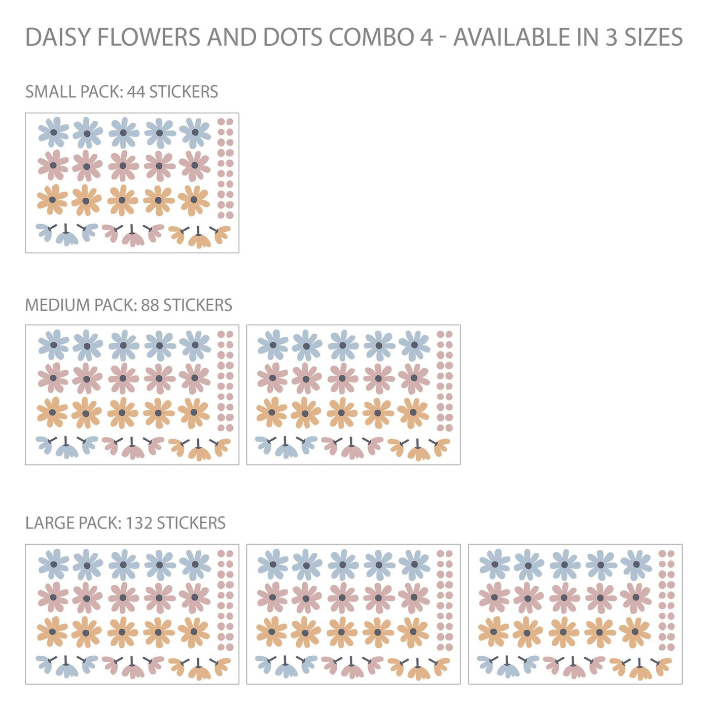 Daisy Flowers and Polka Dot Wall Stickers Colour Combo 4 - Jack Harry and Ollie