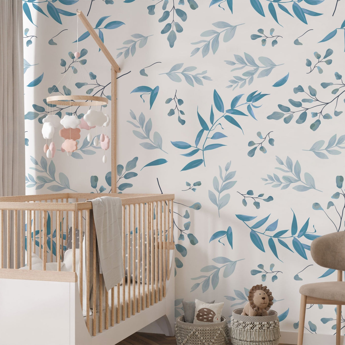 Dusty Blue Forest Leaves Wallpaper - Jack Harry and Ollie