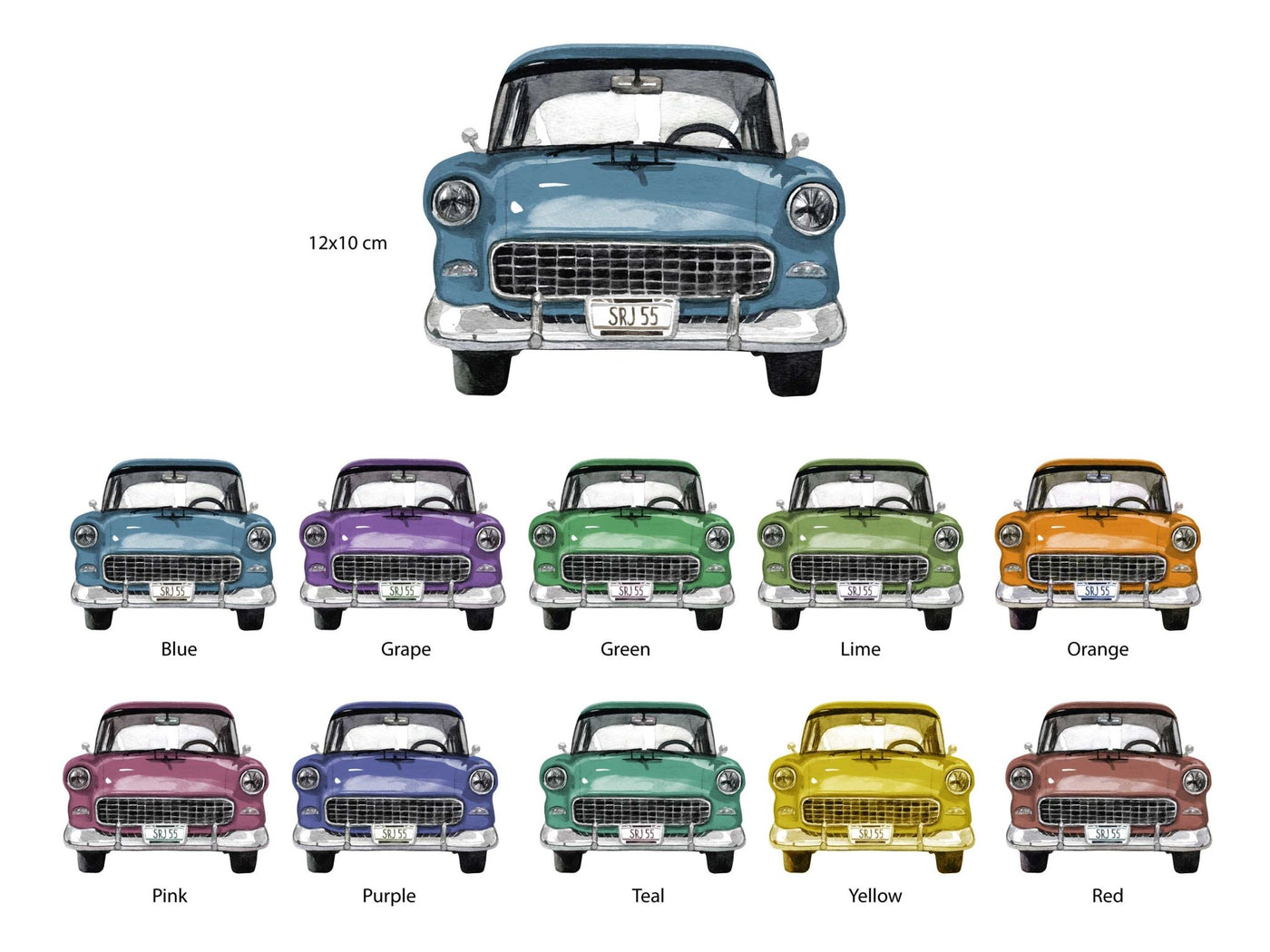 Little Retro Cars Rainbow Colours - Watercolor Car Nursery Decal- Car Wall Stickers - Jack Harry and Ollie