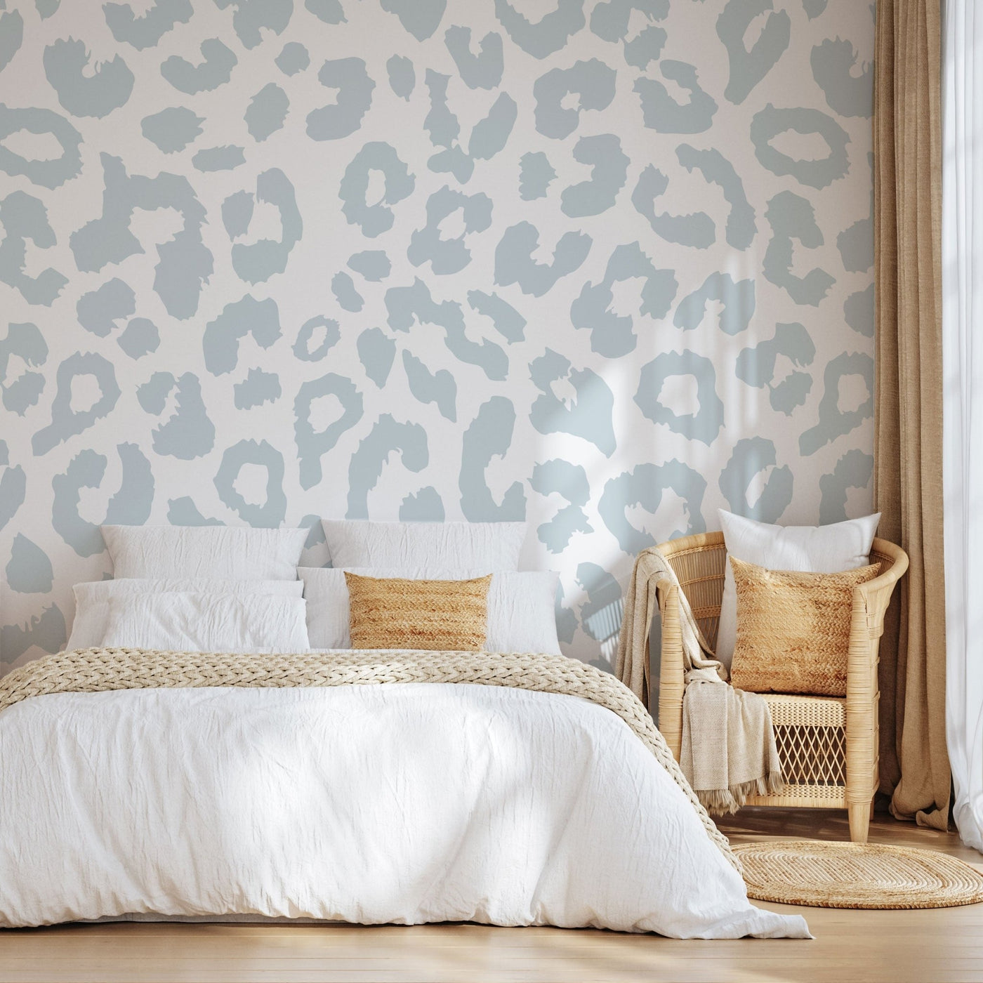Safari Leopard Soft Blue Wallpaper - Jack Harry and Ollie