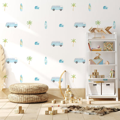 VW Kombi, Surf and Palm Tree Wall Decals - Jack Harry and Ollie