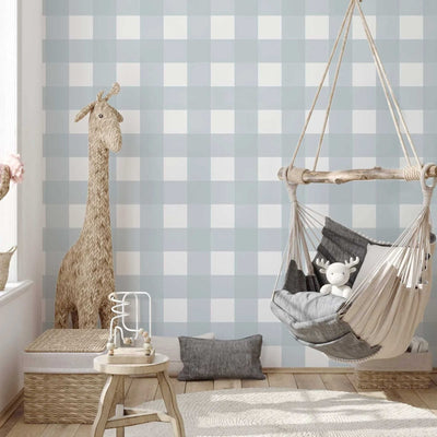 Soft Blue Gingham Wallpaper - Jack Harry and Ollie