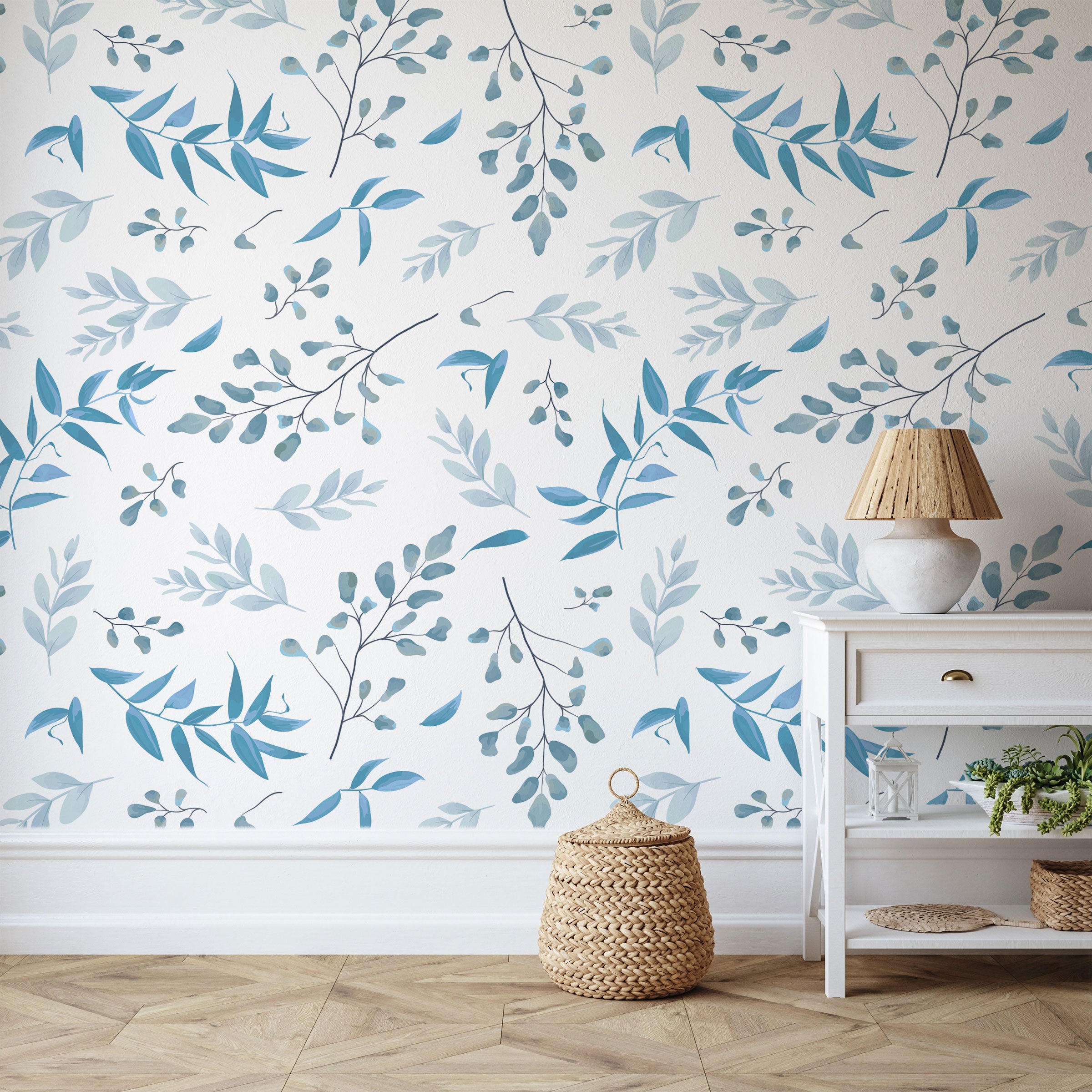 Dusty Blue Forest Leaves Wallpaper – Jack Harry and Ollie