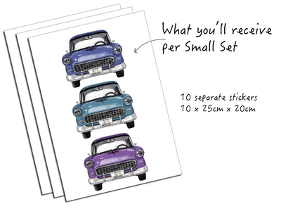 Little Retro Cars Rainbow Colours - Watercolor Car Nursery Decal- Car Wall Stickers - Jack Harry and Ollie