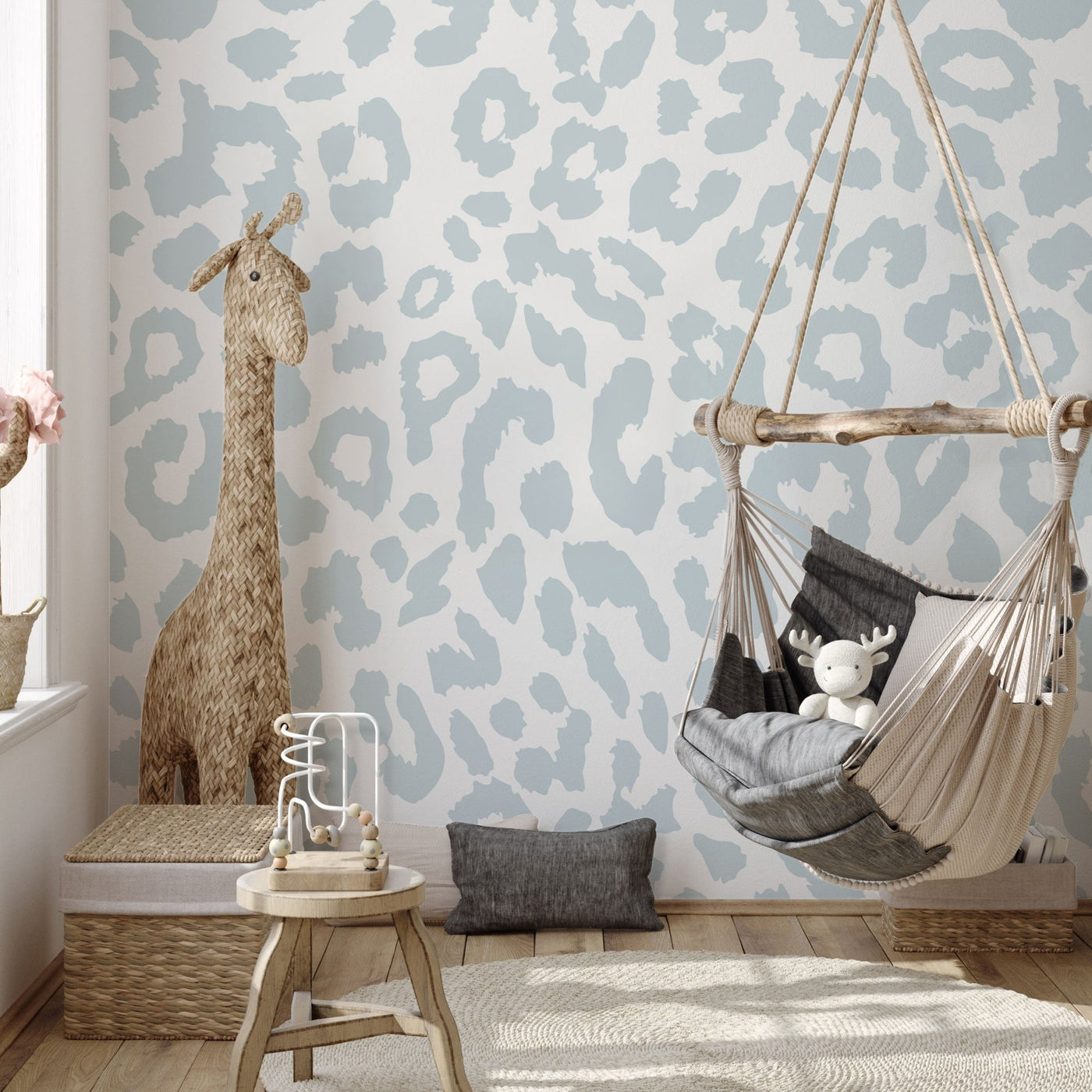 Safari Leopard Soft Blue Wallpaper - Jack Harry and Ollie